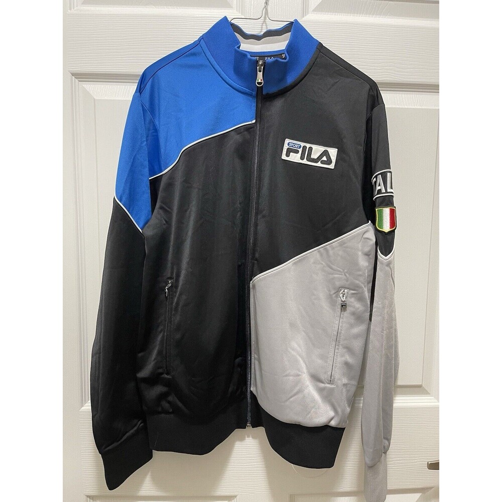 Vintage FILA SPORT ITALIA Men's Size S Track Jacket Black Blue Gray Soccer